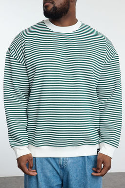 TRENDYOL MAN Buyuk Beden Siyah Oversize/Genis Kesim Cizgili Ici Polarl? Sweatshirt TMNAW25AO00017 - Trendyolmilla фото 3