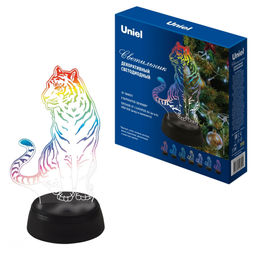ULI-M507 RGB/3AA TIGER/BLACK Светильник декоративный с эффектом 3D Тигр, на батарейках 3AA (не в/к). 1 светодиод. RGB свет. TM Uniel