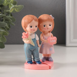 Набор фигурок полистоун Парочка с сердцем и с букетом, 2 шт., 7?6.5?11 см