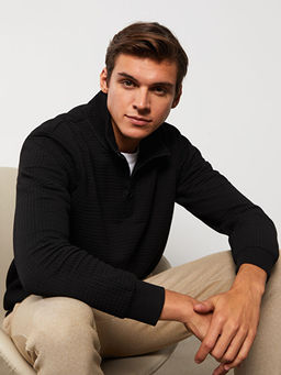 Fermuarl? Dik Yaka Uzun Kollu Erkek Sweatshirt