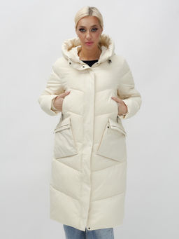 Пальто утепленное стеганное зимнее с капюшоном женское бежевого цвета 9639B - Mtforce фото 2