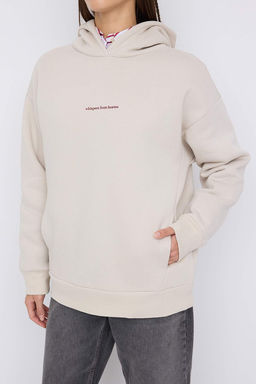 Teen Tas Kapusonlu S?rt Melek Bask?l? Kal?n Ici Polarl? Oversize Orme Sweatshirt TWOAW26SW00198