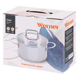 50170 WERNER Кастрюля COMO 20х11,5см/3,6л со стеклянной крышкой, с индукционным капсульным дном. Материал: нерж. сталь. Толщина: 0,5мм  фото 3
