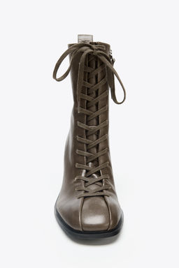 LEATHER LACE-UP ANKLE BOOTS - Zara фото 6