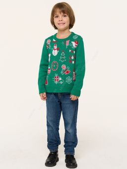 Джемпер детский 9232-96007. 40454/501/0608 зёленый лес/белый/алый