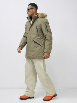 Парка мужская зимняя удлиненная с мехом бежевого цвета 606_1B - Wonderrman фото 4