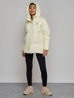 Зимняя женская куртка модная с капюшоном светло-желтого цвета 52308SJ - HULDLUCK фото 8