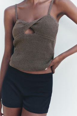 PLAIN LINEN BLEND KNIT TOP WITH KNOT DETAIL - Zara фото 8