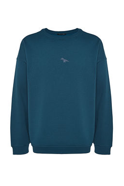 TRENDYOL MAN Gri Bisiklet Yaka Oversize/Genis Kesim Ici Polar/S?cak Tutan Dinozor Nak?s Sweatshirt TMNAW24SW00064 - Trendyolmilla фото 12