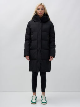 Куртка зимняя женская с капюшоном удлиненная стеганная черного цвета 9629Ch - Mtforce фото 2