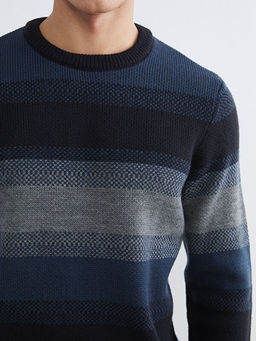 Bisiklet Yaka ?izgili Erkek Triko Kazak