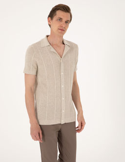 Bej Slim Fit K_sa Kollu D__meli Triko H_rka
