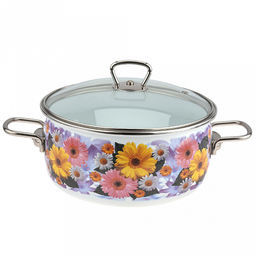 "Fernanda" Кастрюля эмалированная 4л, сферическая форма, стеклянная крышка, белый (Россия)