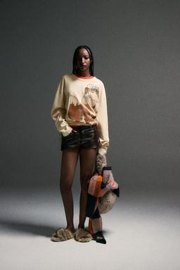 HARRY LAMBERT FOR ZARA X DISNEY COMBINED LEATHER EFFECT MINI SHORTS