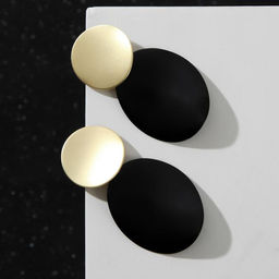 Серьги металл Тренд выпуклые диски, цвет чёрный в матовом золоте