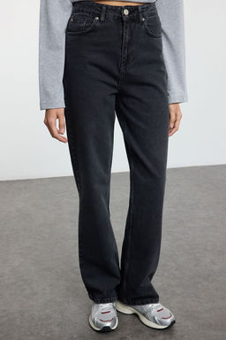 Siyah Yuksek Bel Uzun Straight Jeans TWOAW23JE00111 - Trendyolmilla фото 3