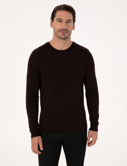 Kahverengi Regular Fit Y_n Kar___ml_ Fermuarl_ Polo Yaka Basic Triko Kazak