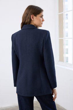 Lacivert Kase Bal?ks?rt? Kruvaze Kapama Normal Kal?p Dokuma Blazer Ceket TWOAW26BC00037 - Trendyolmilla фото 4