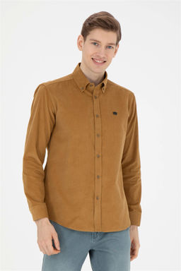 Мужская рубашка светло-хаки с длинным рукавом