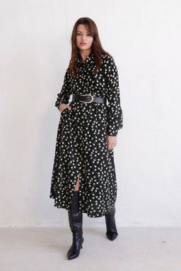 11128 Платье-рубашка удлинённое чёрное с принтом - Martichelli фото 19