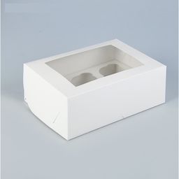 Коробка для капкейков с окошком 6шт, 25х17х10 см, белая, 3554355
