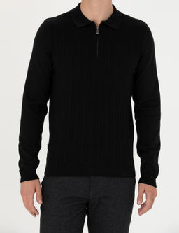 Siyah Slim Fit Fermuarl_ Polo Yaka Triko Kazak - Pierre cardin фото 6