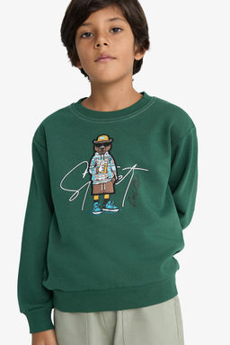 Bisiklet Yaka Bask_l_ Sweatshirt Erkek _ocuk