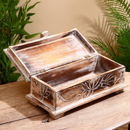 Шкатулка «Цветы», 40×20×18 см, дерево албезия, светло-коричневая