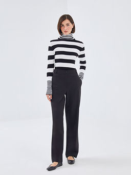 Bal?k?? Yaka Renk Bloklu Kad?n Triko Kazak