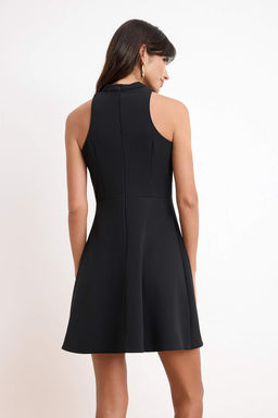 Wardrope Essentials Siyah Degaje Yaka K?sa / Mini Esnek Dokuma Elbise TWOSS26EL00378