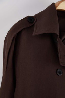 Bej Kruvaze Oversize K?sa Trenckot TWOAW26TR00020 - Trendyolmilla фото 18