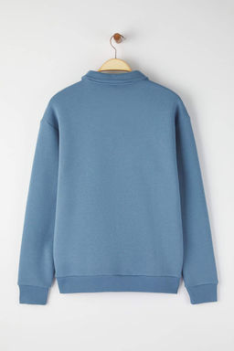 Mavi Oversize/Genis Kesim Polo Yaka Nak?sl? Kal?n Ici Sardonlu Sweatshirt TMNAW26SW00011 - Trendyolmilla фото 8