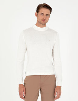Ekru Slim Fit Yar_m Bal_k__ Yaka Basic Triko Kazak