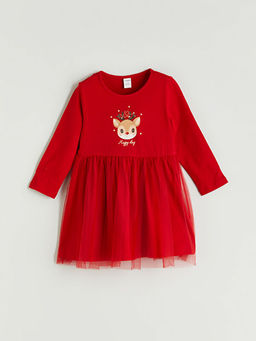 Bisiklet Yaka Y?lba?? Temal? K?z ?ocuk Elbise