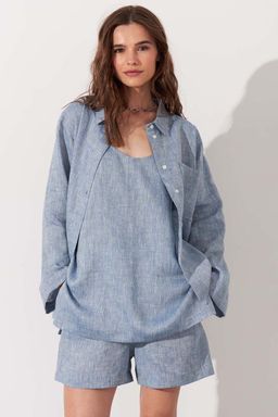 Рубашка короткая S021_LBMG/Светло-голубой меланж - M&G all natural фото 6