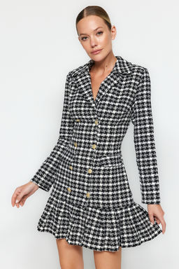 TRENDYOLMILLA Siyah Etegi Volanl? Dugme Detayl? Tuvit Dokuma Elbise TWOAW23EL00870  фото 9