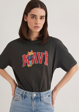 Kedi Logo Bask?l? Antrasit Tisort - Mavi фото 2