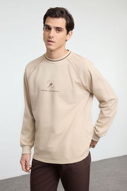 TRENDYOL MAN Bej Regular/Normal Kesim Dikis ve Yaka Triko Bant Detayl? Bask?l? Sweatshirt TMNAW25SW00166 - Trendyolmilla фото 13