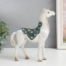 Сувенир полистоун "Императорский конь,белый с зеркалами" 19х5,5х21,5 см