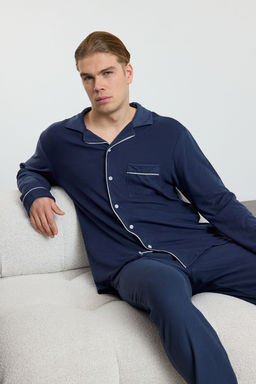 TRENDYOL MAN indigo Yumusak Tuse Orme Pijama Tak?m? TMNAW25PT00022 - Trendyolmilla фото 2