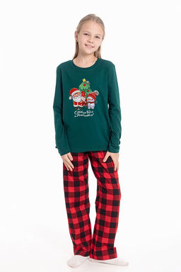 Футболка длинный рукав с новогодним принтом М225123Пз зеленый - Елена фото 2