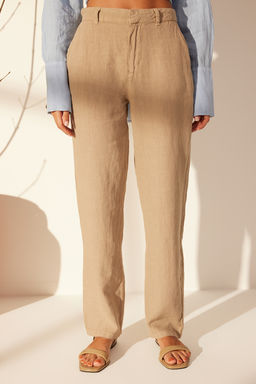 Haki %100 Keten Yuksek Bel Wide Leg Pantolon TWOSS24JE00246 - Trendyolmilla фото 16