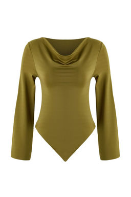 Yag Yesil Degaje Yaka Asimetrik Fitted/Vucuda Oturan Orme Bluz TWOAW26BZ00283