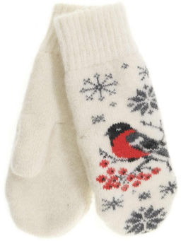 Варежки женские "Снегирь и снежинки" КРУГ 3472-2