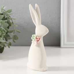 Фигурка керамика «Зайчик белый с цветочками», 6×2.8×15 см
