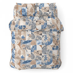 Постельное белье, комплект 2-х спальный "Калейдоскоп" флора, 4 предмета: пододеяльник 175х215см, евро-простыня 220х240см, 2 наволочки 70х70см, поплин 115г/м2, хлопок 100%, упаковка "классическая" ПВХ 32х41см, "Домашняя мода" (Россия)