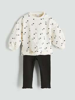 Bisiklet Yaka K?z Bebek Sweatshirt ve Tayt 2li