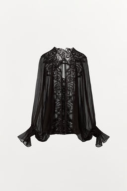 BLUSA GEORGETTE ENCAJE / Marr?n - Zara фото 6