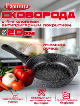 Сковорода 200/51мм со съемной ручкой без крышки с2053аг