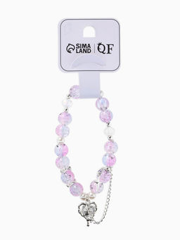 Браслет с подвесками "Сахарный" сердце, искра. шар № 10/8, цвет розово-фиолетовый в серебре   109679